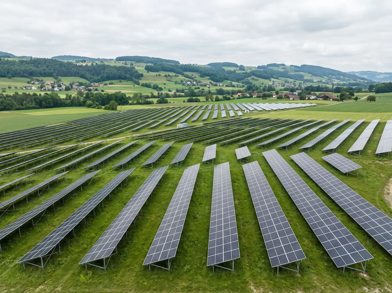 Ground-mounted solar plant in open landscape